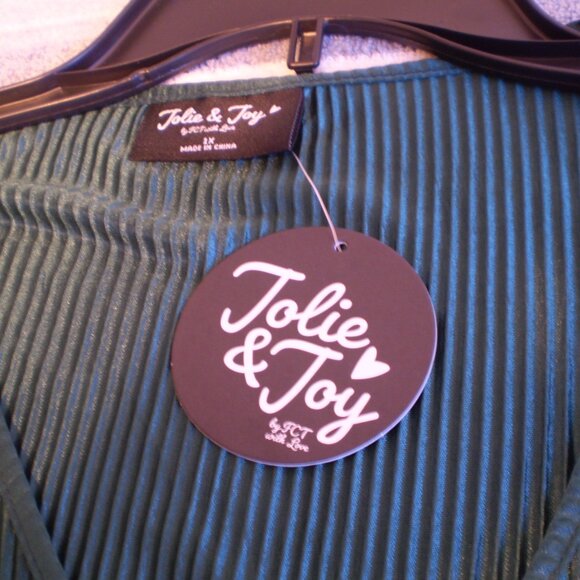 nwt JOLIE&JOY CHRISTMAS GREEN SILKY V NECK BLOUSE SZ 1X - Picture 2 of 3